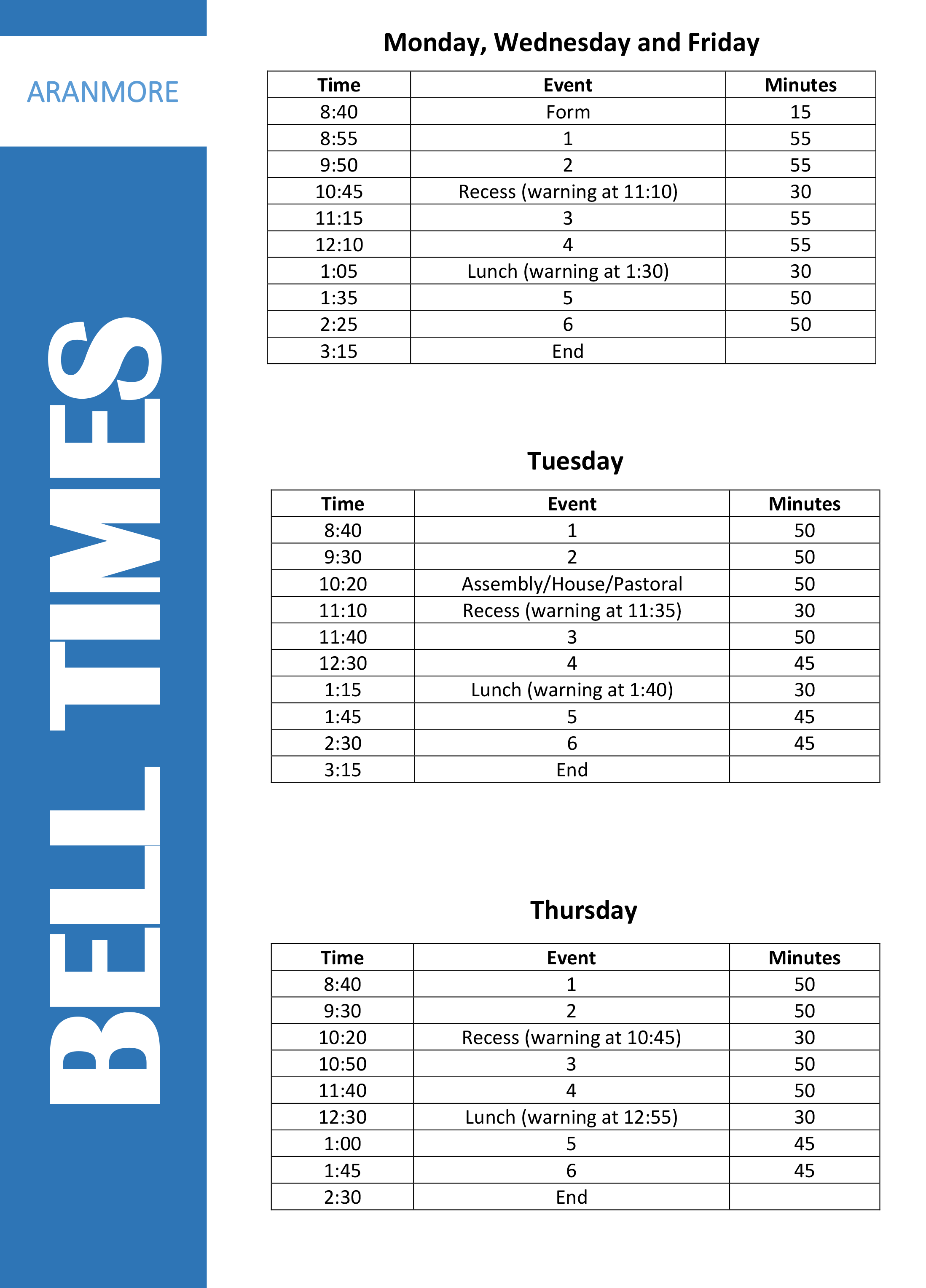2024 Bell times