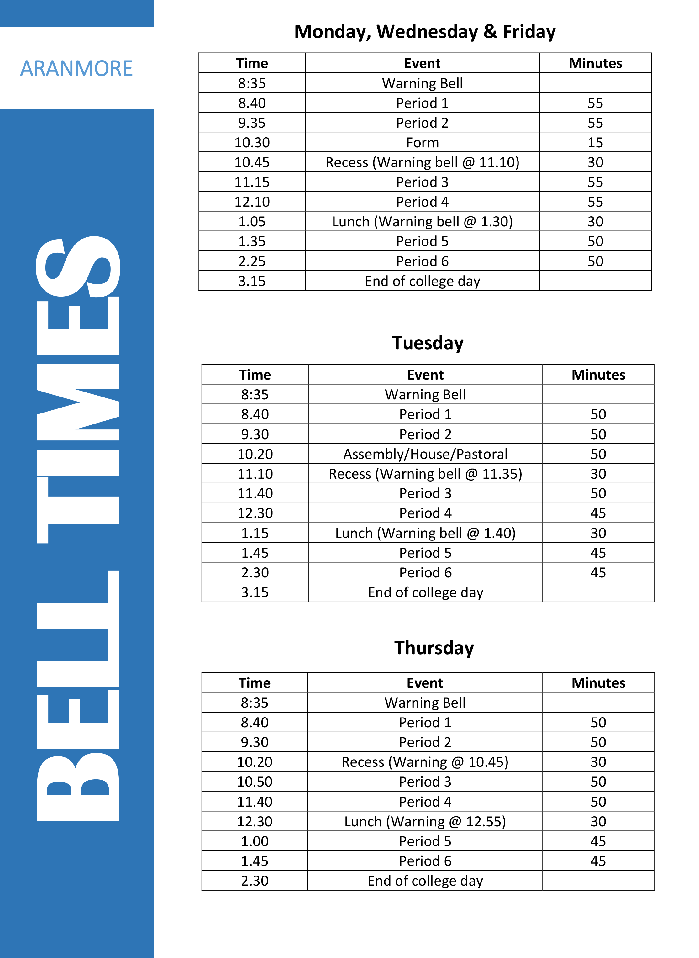 Bell times